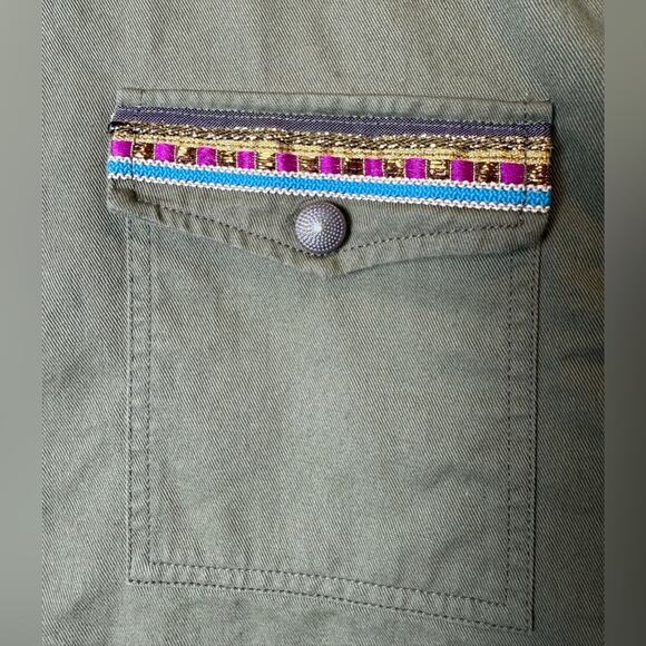 Desigual Olive Green Mini Skirt With Embroidery and Lace Details Size Small - Picture 3 of 10